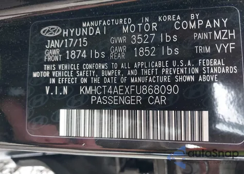 2015 Hyundai Accent Gls z USA, uszkodzony, nr VIN KMHCT4AEXFU868090